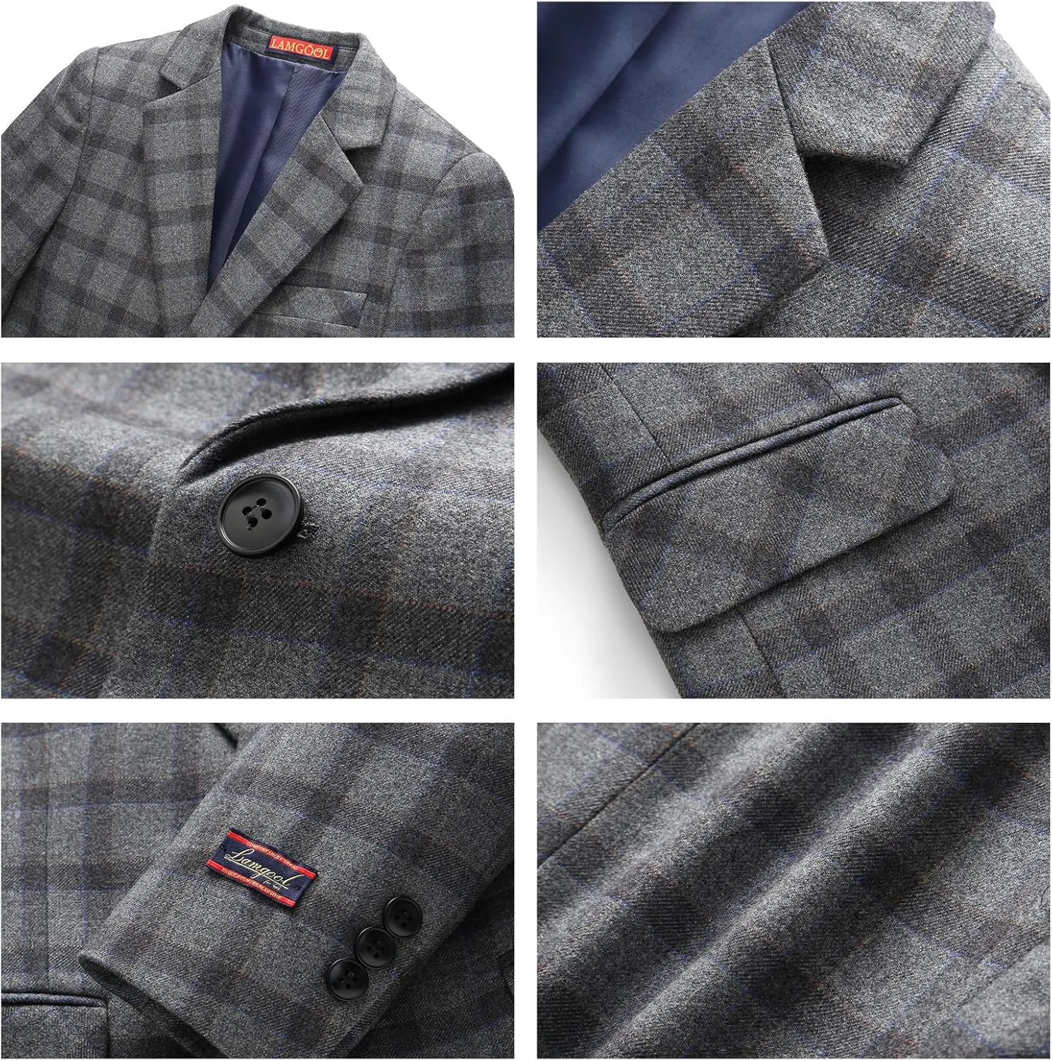 Lamgool Boys Plaid Suits 3 Piece Slim Fit Formal Set for Kids Prom Wedding Outfits Tuxedo Blazer Jacket Vest Pant Size 4T-16Y