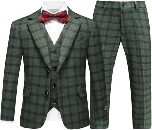 Lamgool Boys Plaid Suits 3 Piece Slim Fit Formal Set for Kids Prom Wedding Outfits Tuxedo Blazer Jacket Vest Pant Size 4T-16Y