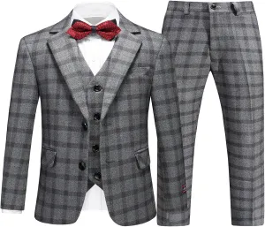 Lamgool Boys Plaid Suits 3 Piece Slim Fit Formal Set for Kids Prom Wedding Outfits Tuxedo Blazer Jacket Vest Pant Size 4T-16Y