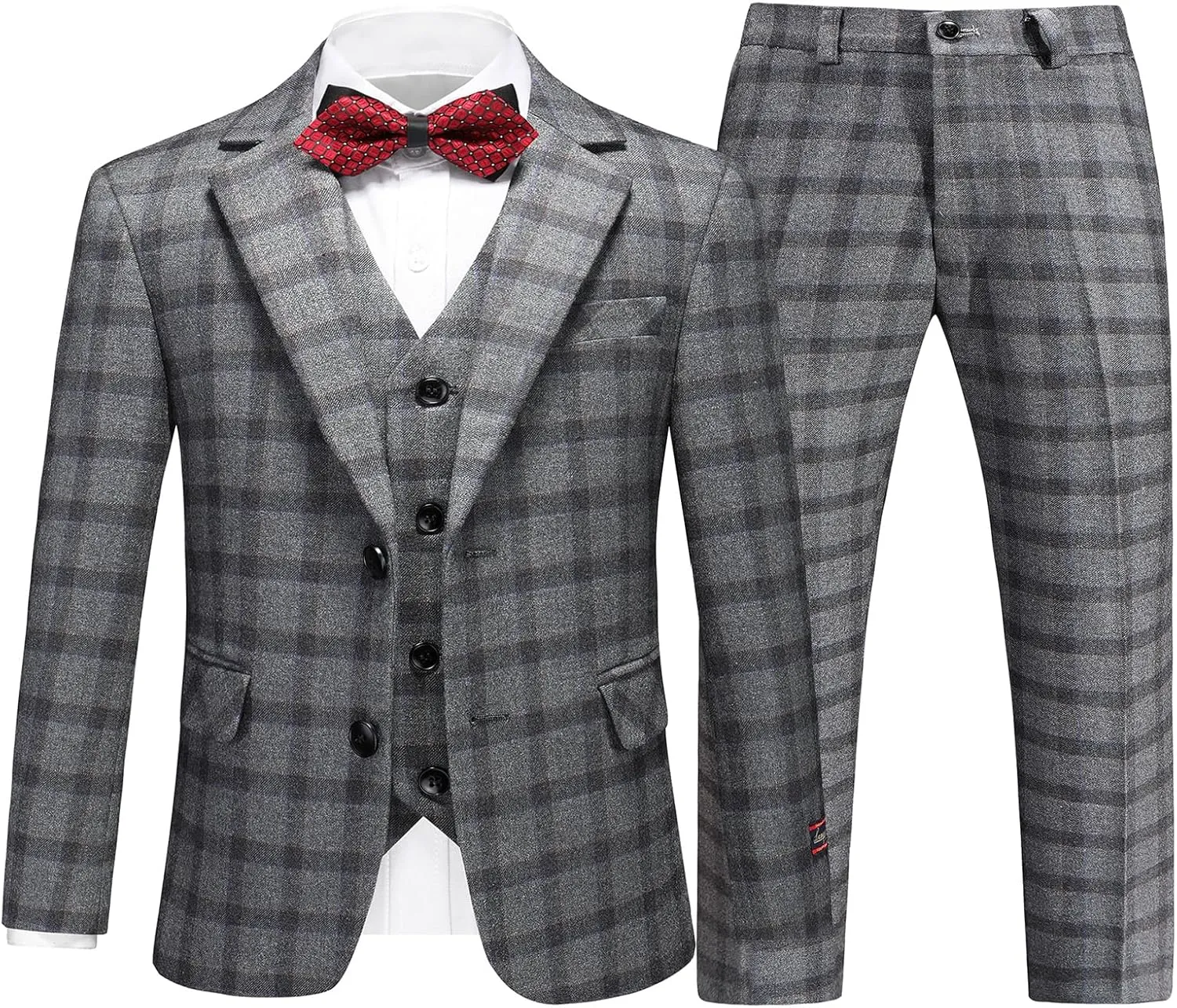 Lamgool Boys Plaid Suits 3 Piece Slim Fit Formal Set for Kids Prom Wedding Outfits Tuxedo Blazer Jacket Vest Pant Size 4T-16Y