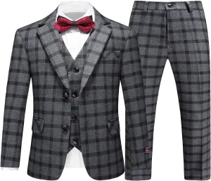 Lamgool Boys Plaid Suits 3 Piece Slim Fit Formal Set for Kids Prom Wedding Outfits Tuxedo Blazer Jacket Vest Pant Size 4T-16Y