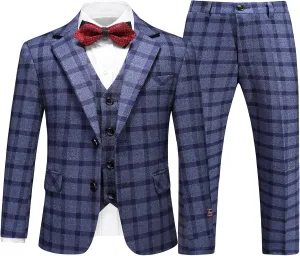 Lamgool Boys Plaid Suits 3 Piece Slim Fit Formal Set for Kids Prom Wedding Outfits Tuxedo Blazer Jacket Vest Pant Size 4T-16Y
