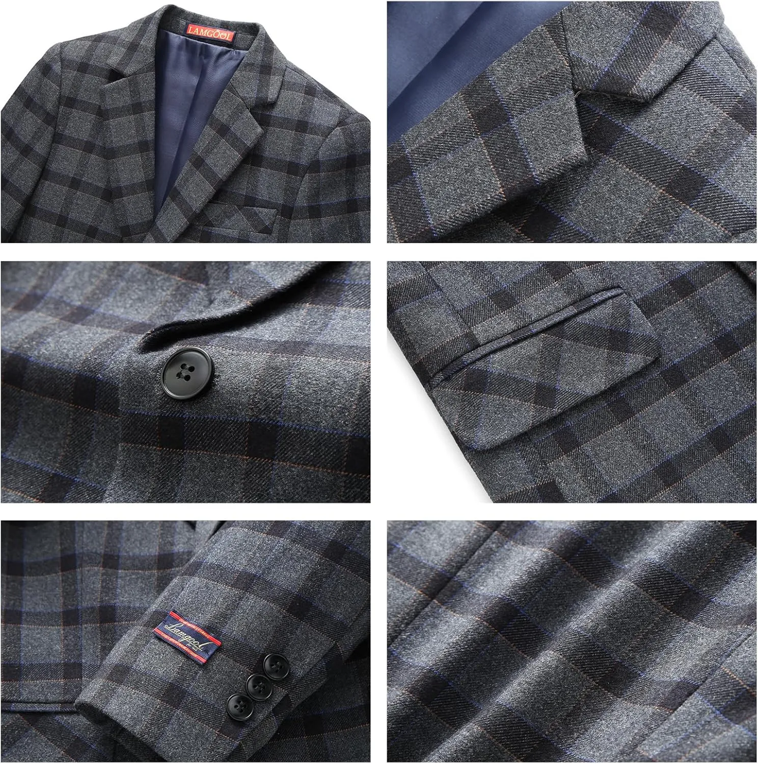 Lamgool Boys Plaid Suits 3 Piece Slim Fit Formal Set for Kids Prom Wedding Outfits Tuxedo Blazer Jacket Vest Pant Size 4T-16Y