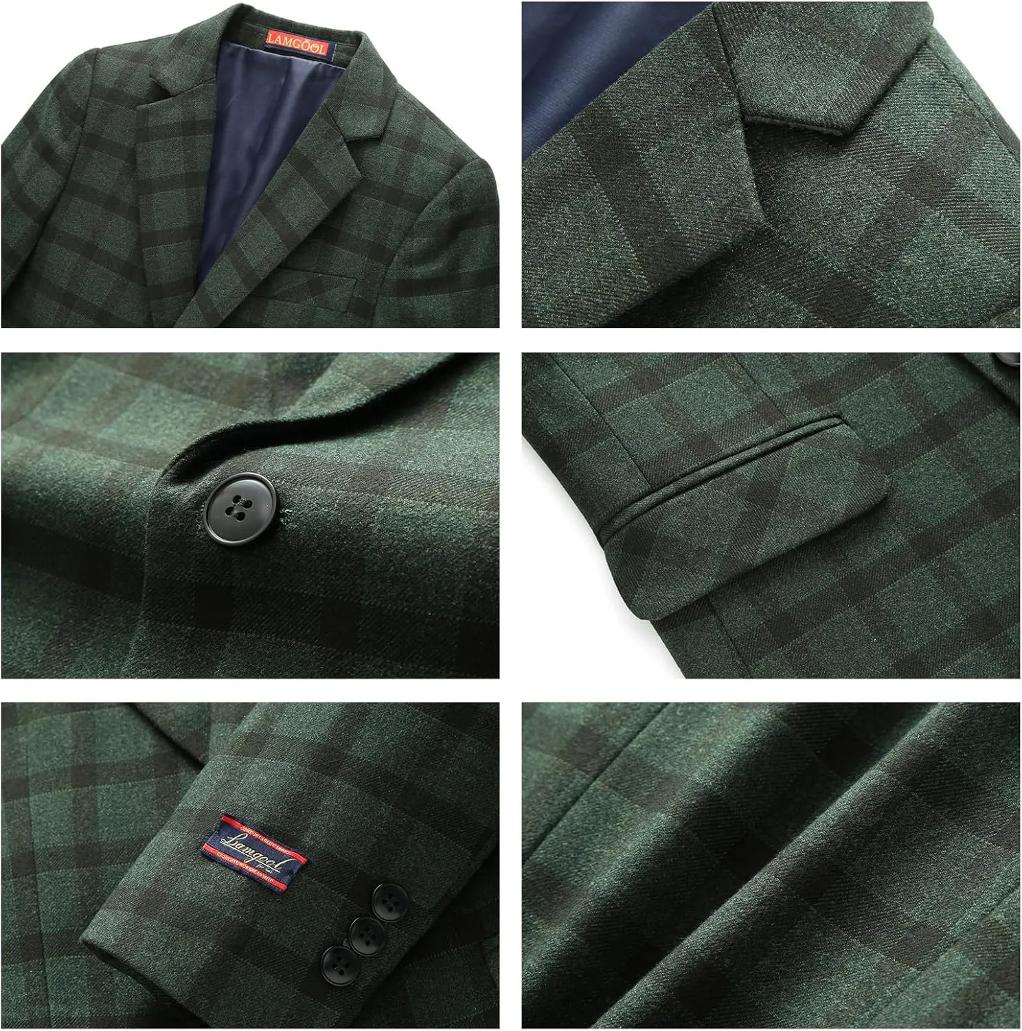 Lamgool Boys Plaid Suits 3 Piece Slim Fit Formal Set for Kids Prom Wedding Outfits Tuxedo Blazer Jacket Vest Pant Size 4T-16Y