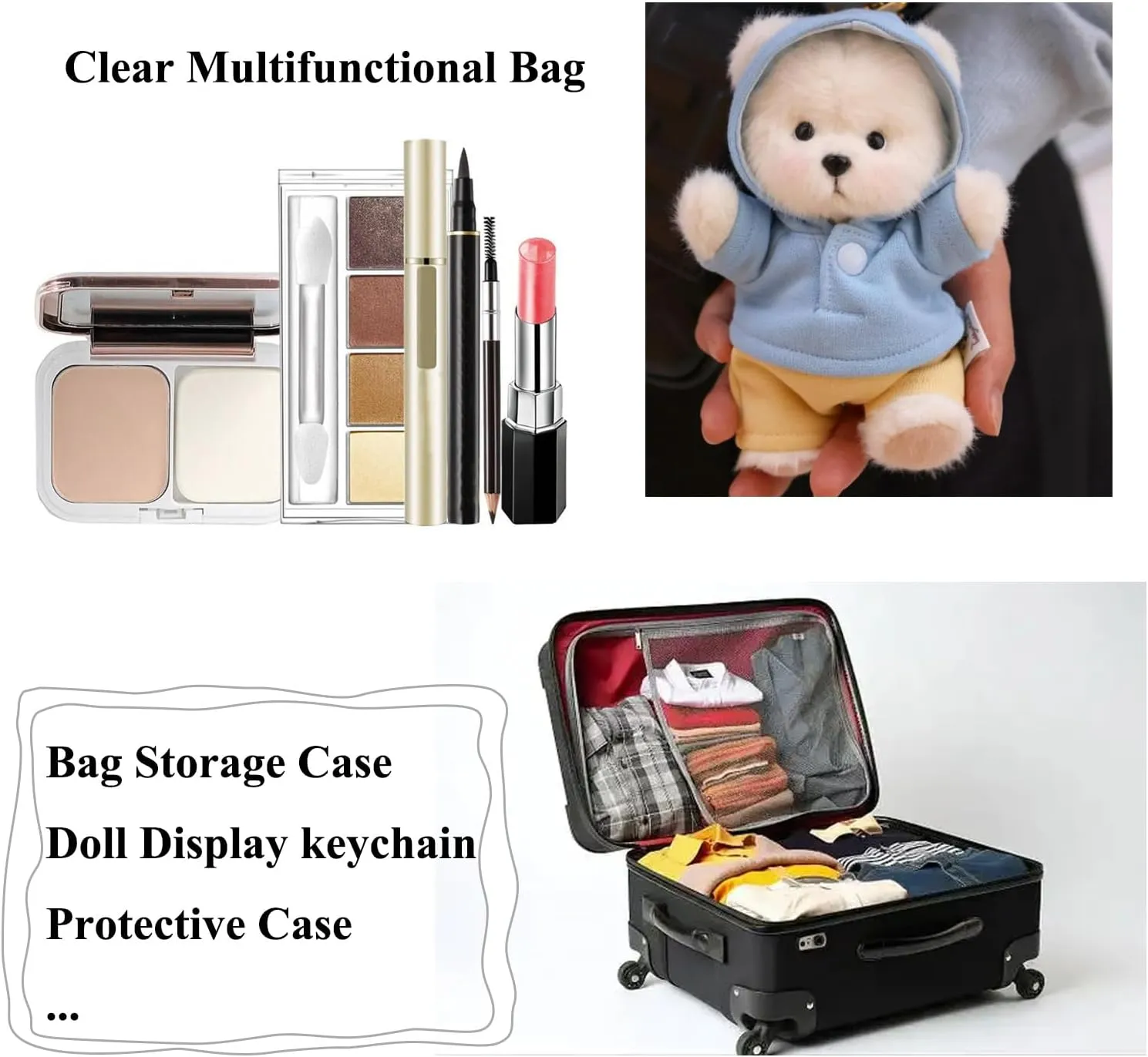 Large Clear Figure Display Bag with Keychain Blind Box Keychain Case Lipsticks Carrying Case Keychain Pouch Charms for Collectibles 6.8 Inch Tall