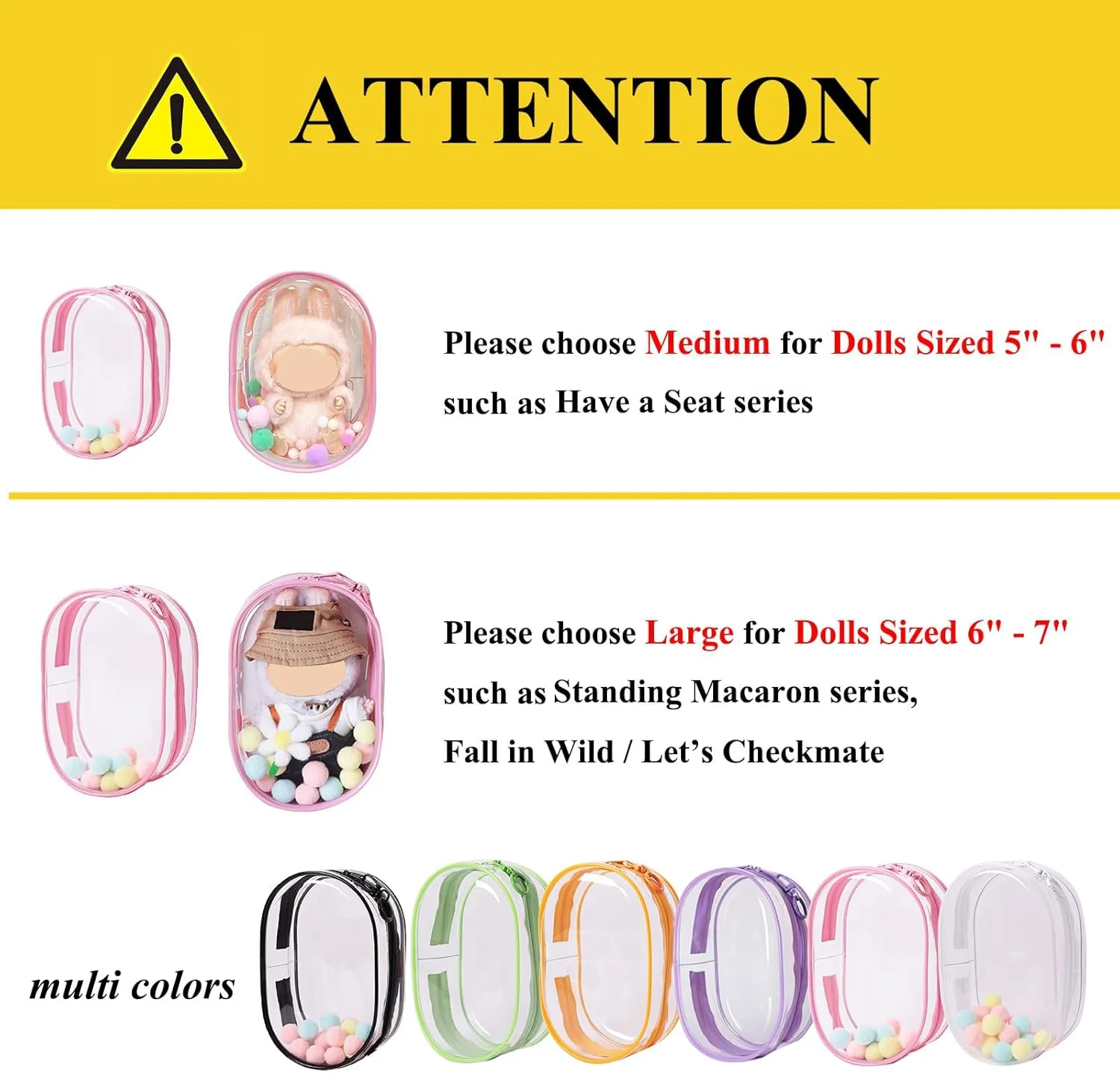Large Clear Figure Display Bag with Keychain Blind Box Keychain Case Lipsticks Carrying Case Keychain Pouch Charms for Collectibles 6.8 Inch Tall
