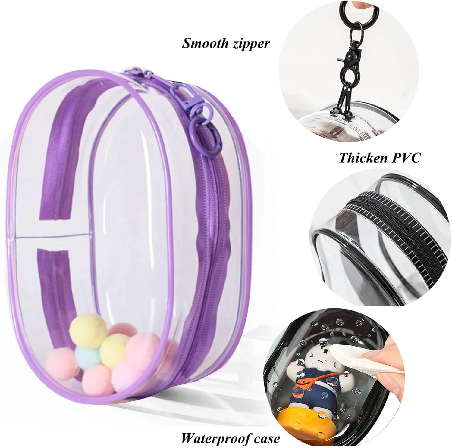 Large Clear Figure Display Bag with Keychain Blind Box Keychain Case Lipsticks Carrying Case Keychain Pouch Charms for Collectibles 6.8 Inch Tall