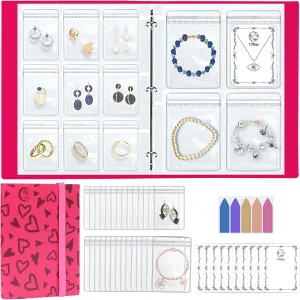 Large Transparent Jewelry Storage Book with 300 Pockets and 50 Jewelry Pouches,Travel Jewelry Organizer and Storage,Jewelry Binder Organizer for Earring,Bracelet,Necklace