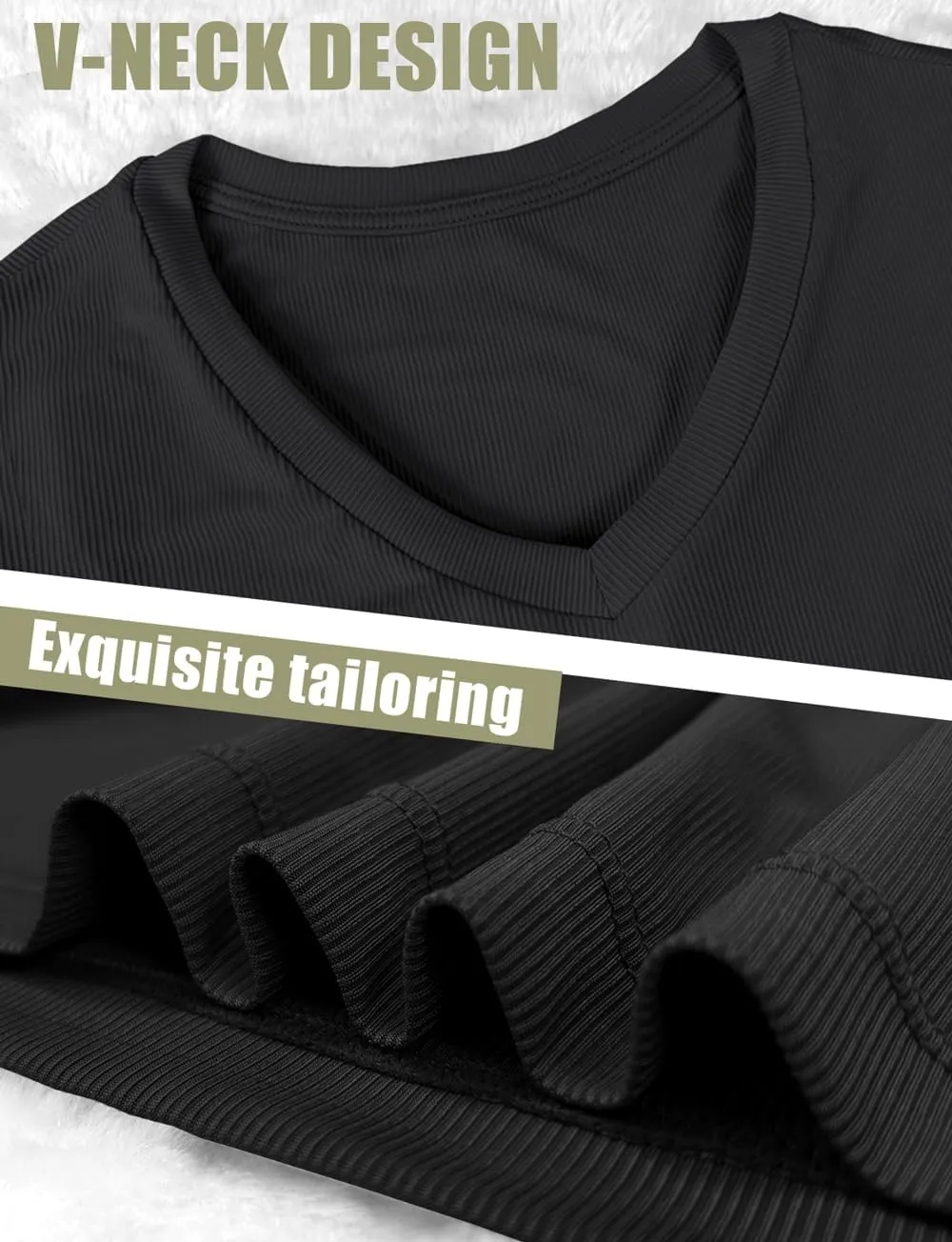 Lehmanlin Men's Muscle T Shirts Slim Fit Athletic Bodybuilding T-Shirts Stretch Ribbed Lightweight V Neck Undershirt Top