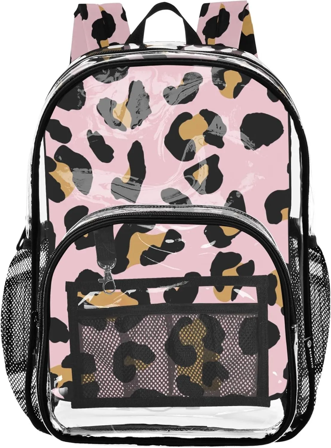 Leopard Spots Black Tan Soft Pink Travel Clear Backpack Floral Girls Backpack Kids Boys Plastic See through Bookbag