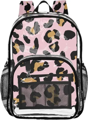 Leopard Spots Black Tan Soft Pink Travel Clear Backpack Floral Girls Backpack Kids Boys Plastic See through Bookbag