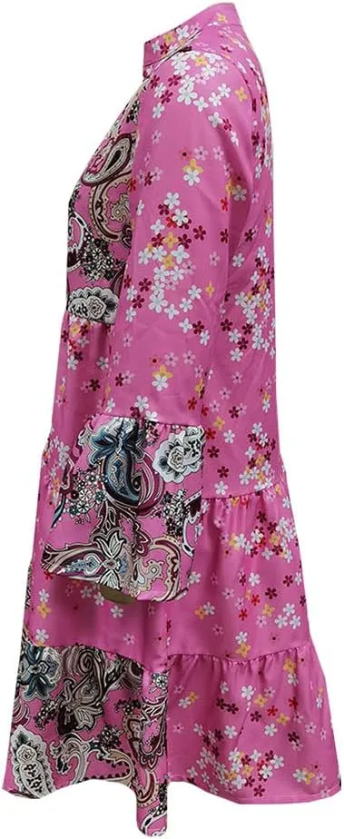 LifeShe Womens Casual Spring Summer Dresses V Neck 3/4 Sleeve Ruffle Floral Flowy Boho Beach Short Mini Dress