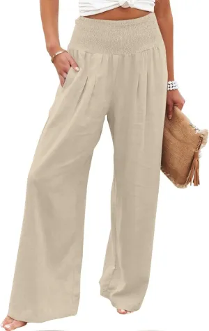 Linen Pants Women 2025 Summer Flowy Palazzo Pants Wide Leg Beach Pants High Waisted Lounge Vacation Trousers