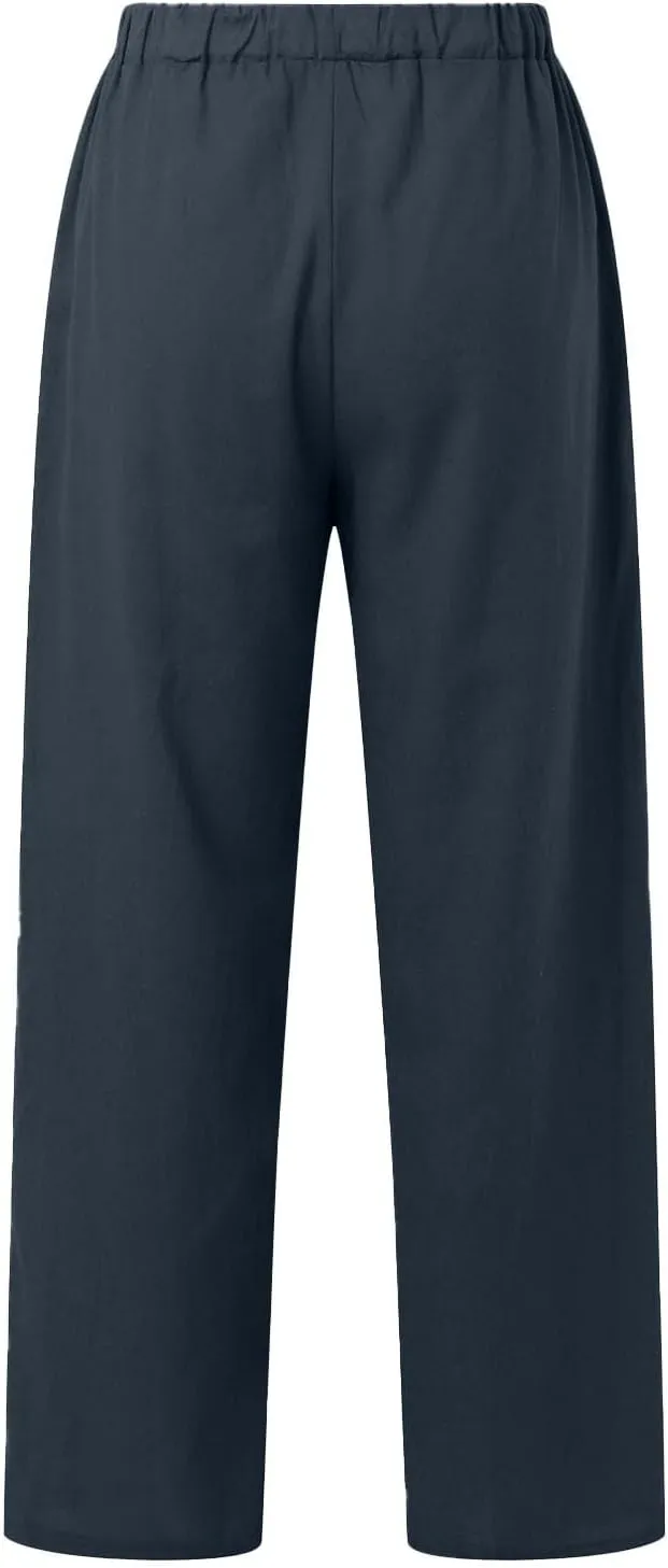 Linen Pants Women High Waist Wide Leg Pants Cotton Linen Lounge Summer Trousers Casual Palazzo Pants Beach Outfits for Women