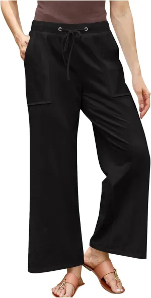 Linen Pants Women Summer Wide Leg High Waisted Casual Pant Drawstring Elastic Waist Palazzo Beach Trousers with Pockets