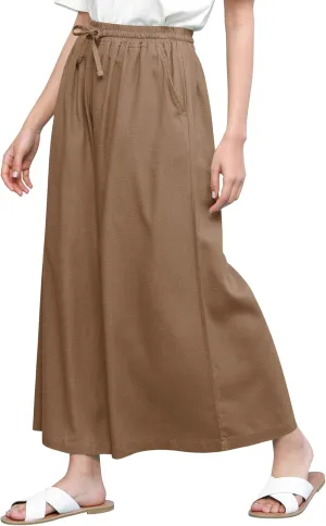 Lock and Love Women's Washed Linen Casual Loose Wide Leg Pants Pocket Pant with Draw String