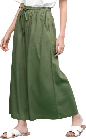 Lock and Love Women's Washed Linen Casual Loose Wide Leg Pants Pocket Pant with Draw String