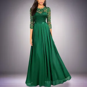 Long Dresses for Women Formal Gowns Chiffon Printed Round Neck Long Sleeves A-Line Evening Maxi Dresses Wedding Costume