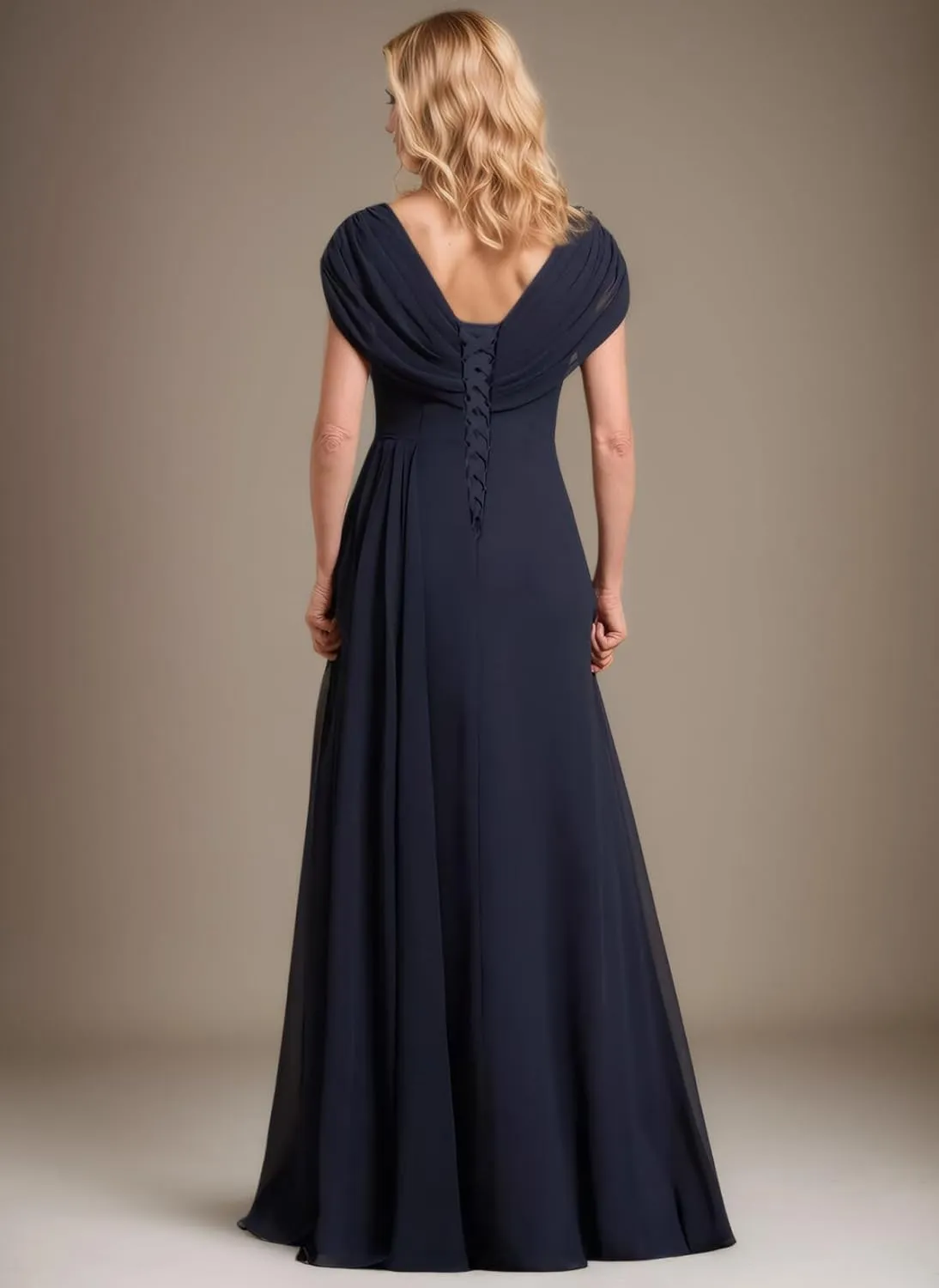 Long Mother of The Bride Dresses for Women Modest Ruched Formal Evening Gown Sequin V Neck Wedding Guest Dress