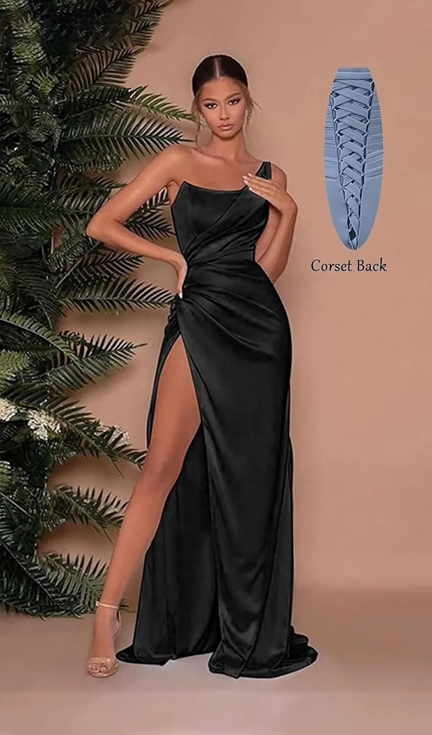 Long Prom Dress with Slit One Shoulder Mermaid Bridesmaid Dresses for Women Formal Evening Gown