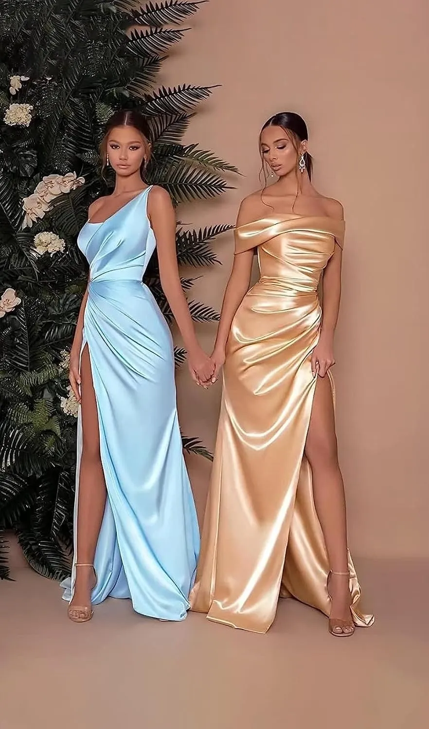 Long Prom Dress with Slit One Shoulder Mermaid Bridesmaid Dresses for Women Formal Evening Gown