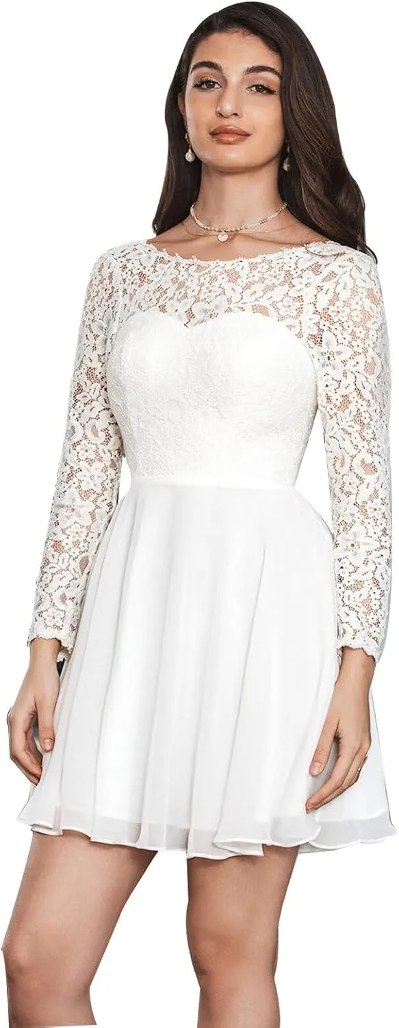 Long Sleeve Short Wedding Dresses for Bride Tulle Lace Wedding Dress for Women Boho Engagement Bridal Shower Dress