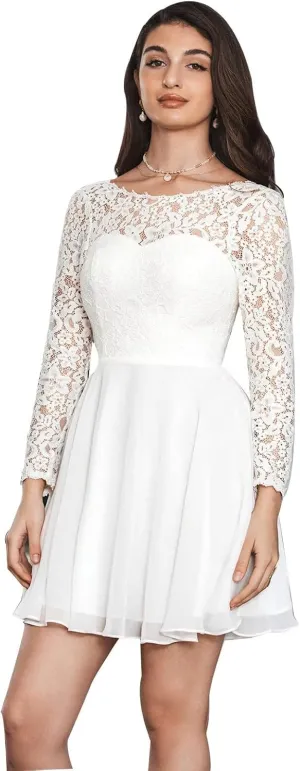 Long Sleeve Short Wedding Dresses for Bride Tulle Lace Wedding Dress for Women Boho Engagement Bridal Shower Dress