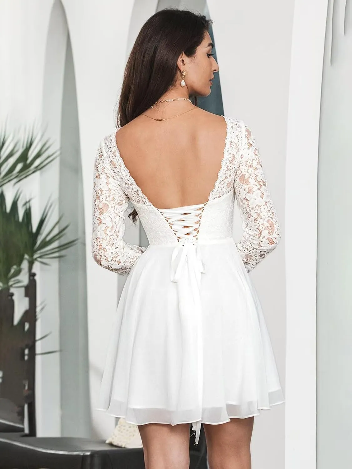 Long Sleeve Short Wedding Dresses for Bride Tulle Lace Wedding Dress for Women Boho Engagement Bridal Shower Dress