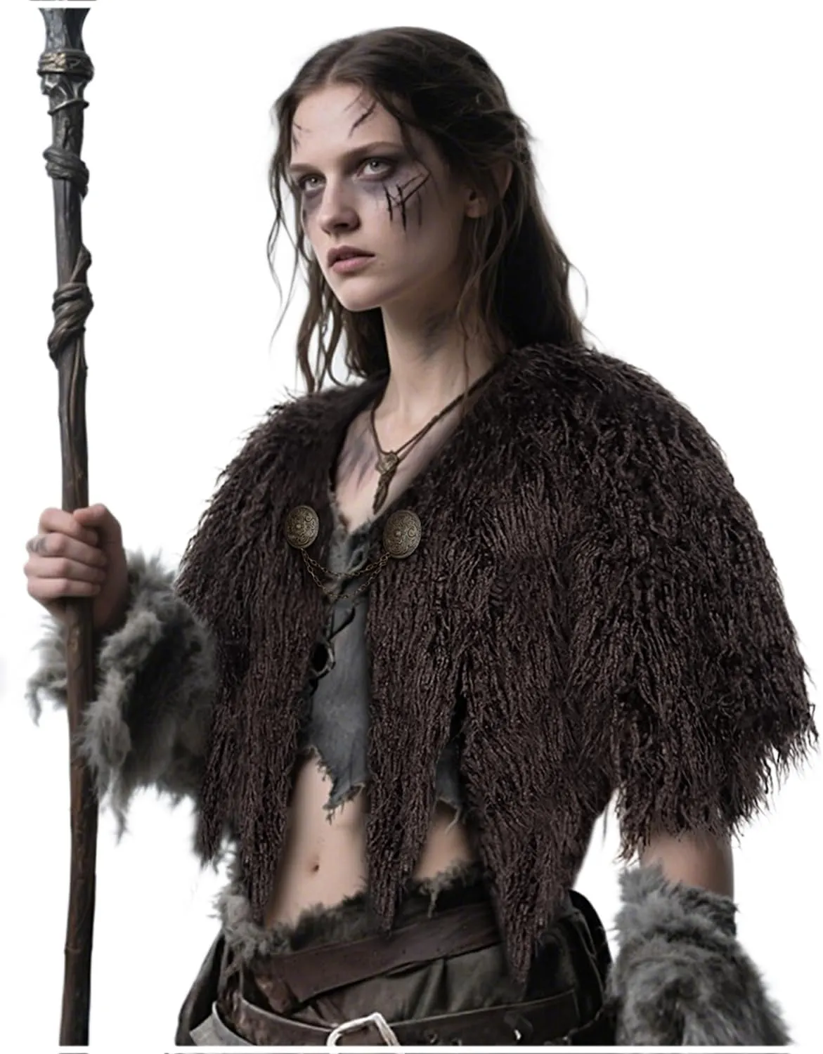 L'VOW Viking Fur Cloak Costume Medieval Fur Shawl Cape Mantle Renaissance LARP Cosplay