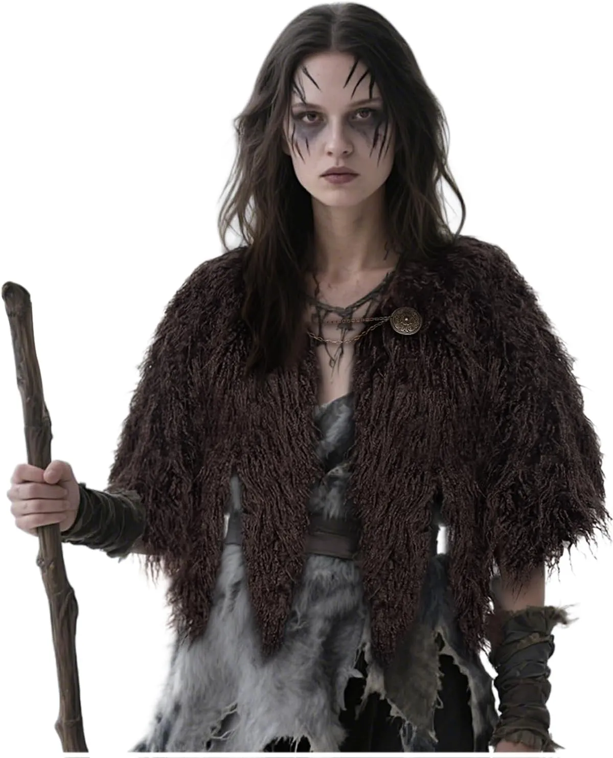 L'VOW Viking Fur Cloak Costume Medieval Fur Shawl Cape Mantle Renaissance LARP Cosplay