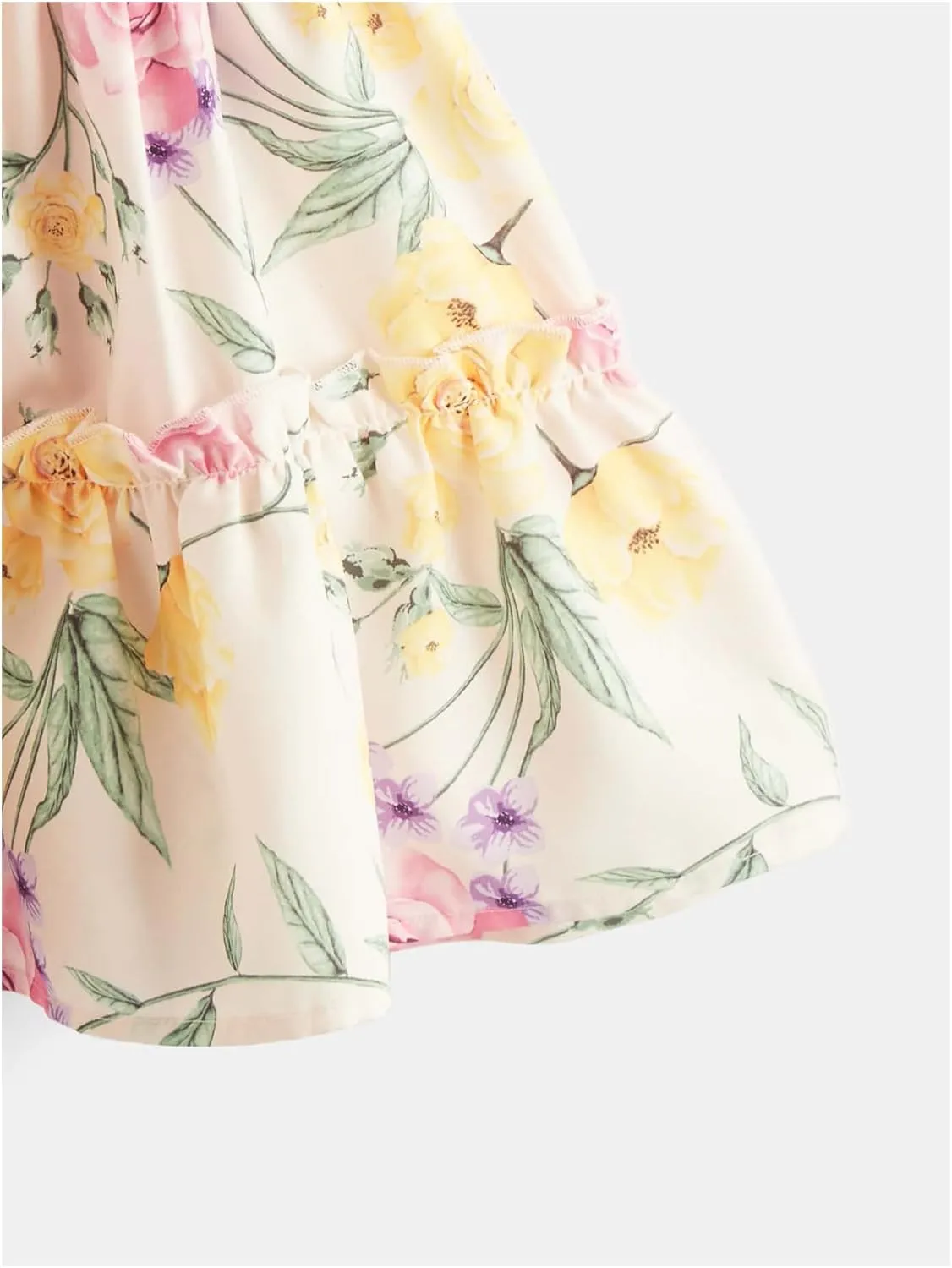 MakeMeChic Girl's Floral Print Shirred Ruffle Tiered A Line Square Neck Mini Dress