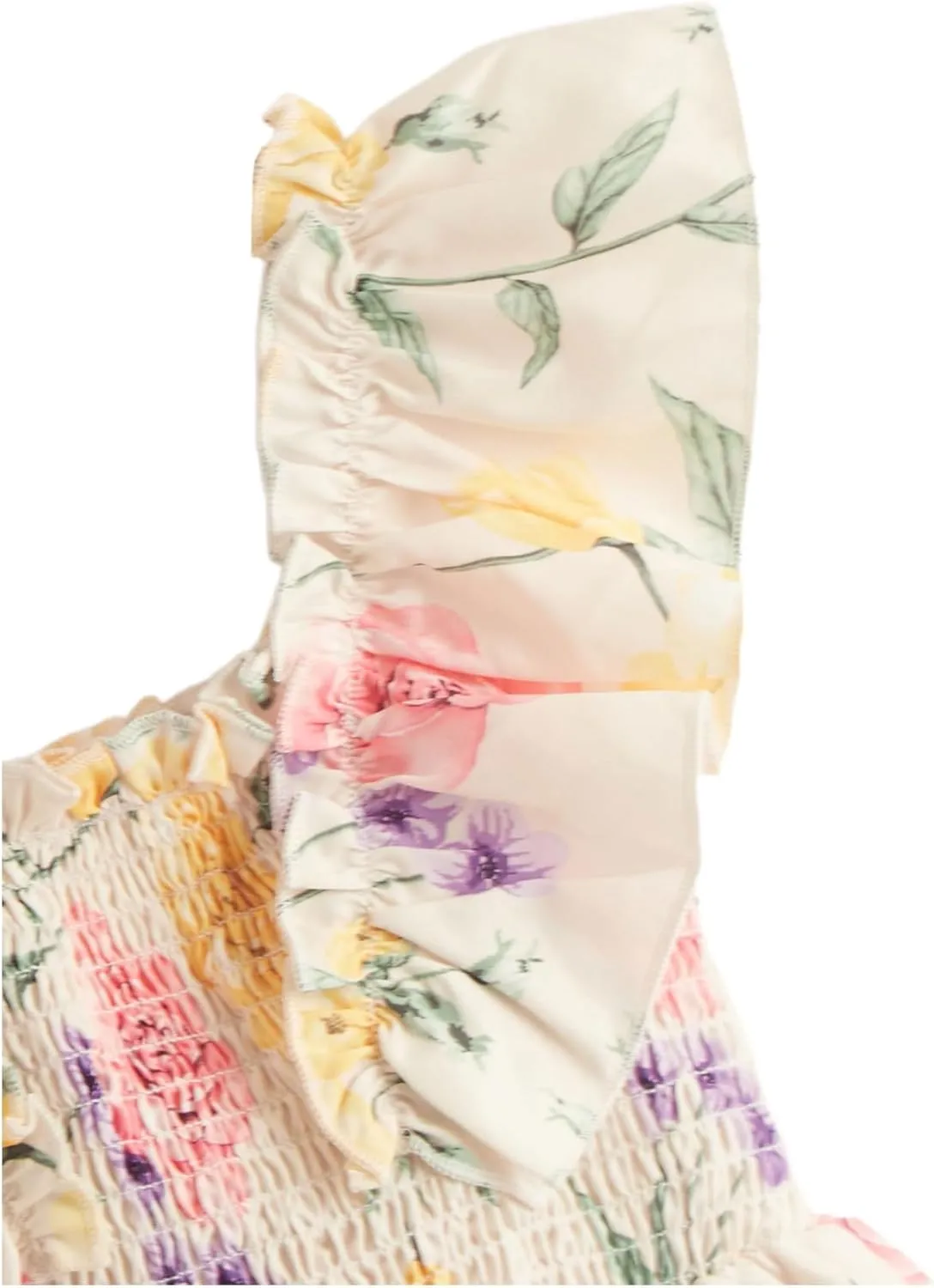 MakeMeChic Girl's Floral Print Shirred Ruffle Tiered A Line Square Neck Mini Dress