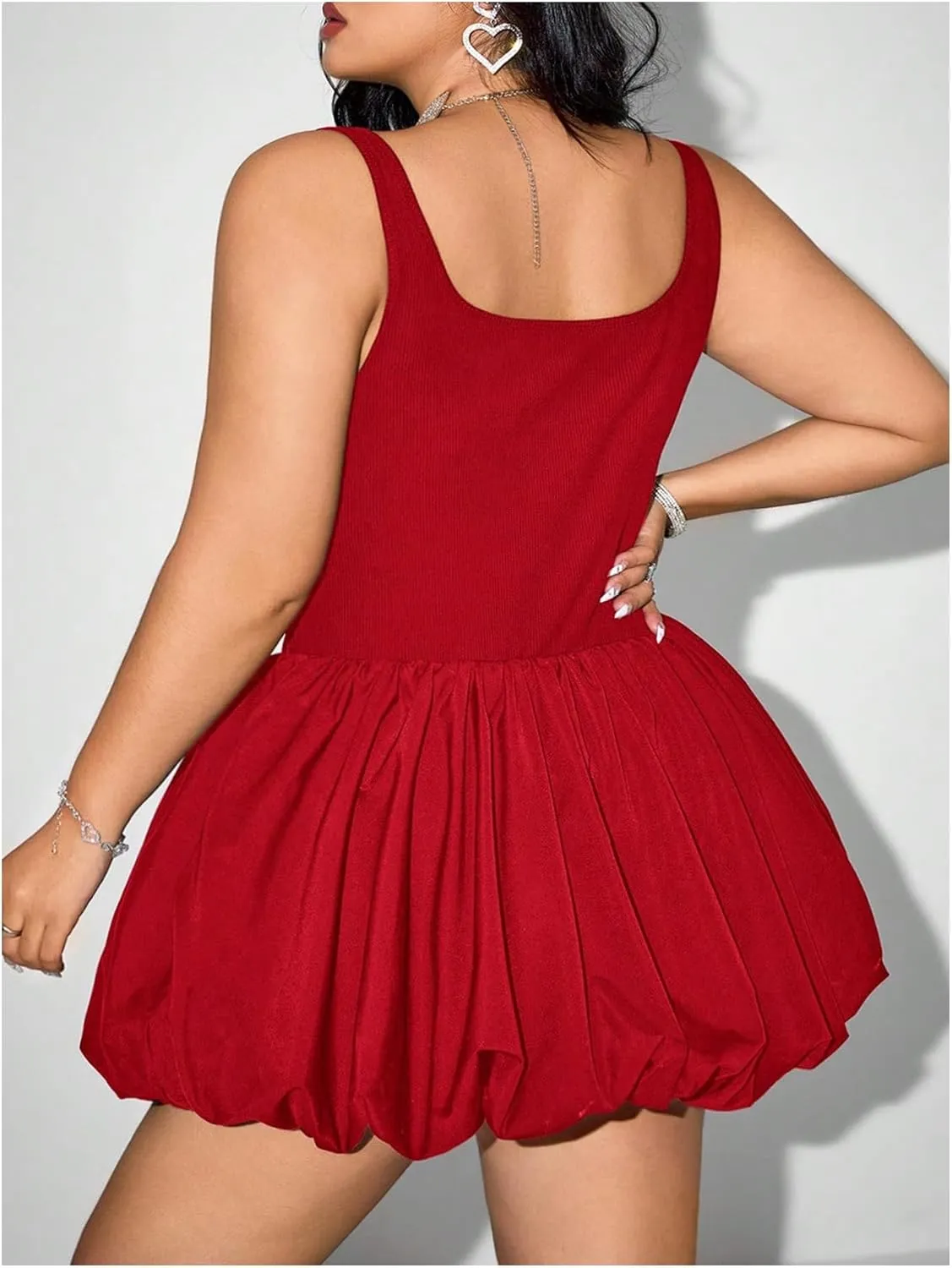 MakeMeChic Women's Plus Size Sleeveless Bubble Dress Ruched Rib Knitted A Line Mini Dresses