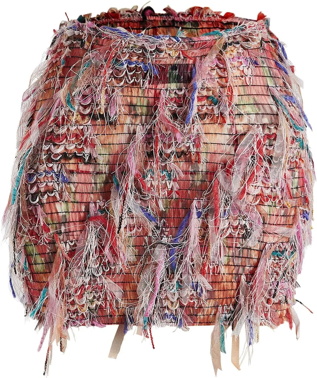 MakeMeChic Women's Tassel Bodycon Mini Skirt Fringe Graphic Print Boho Short Pencil Skirts