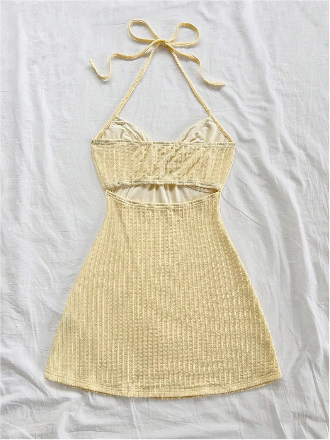 MakeMeChic Women's Textured Halter Dress Metal Starfish Backless Cut Out Summer Mini Dresses