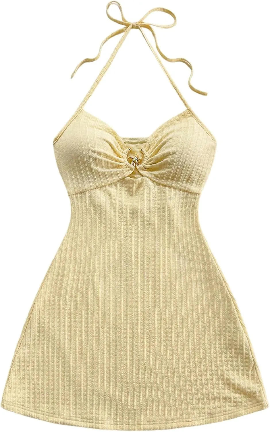 MakeMeChic Women's Textured Halter Dress Metal Starfish Backless Cut Out Summer Mini Dresses