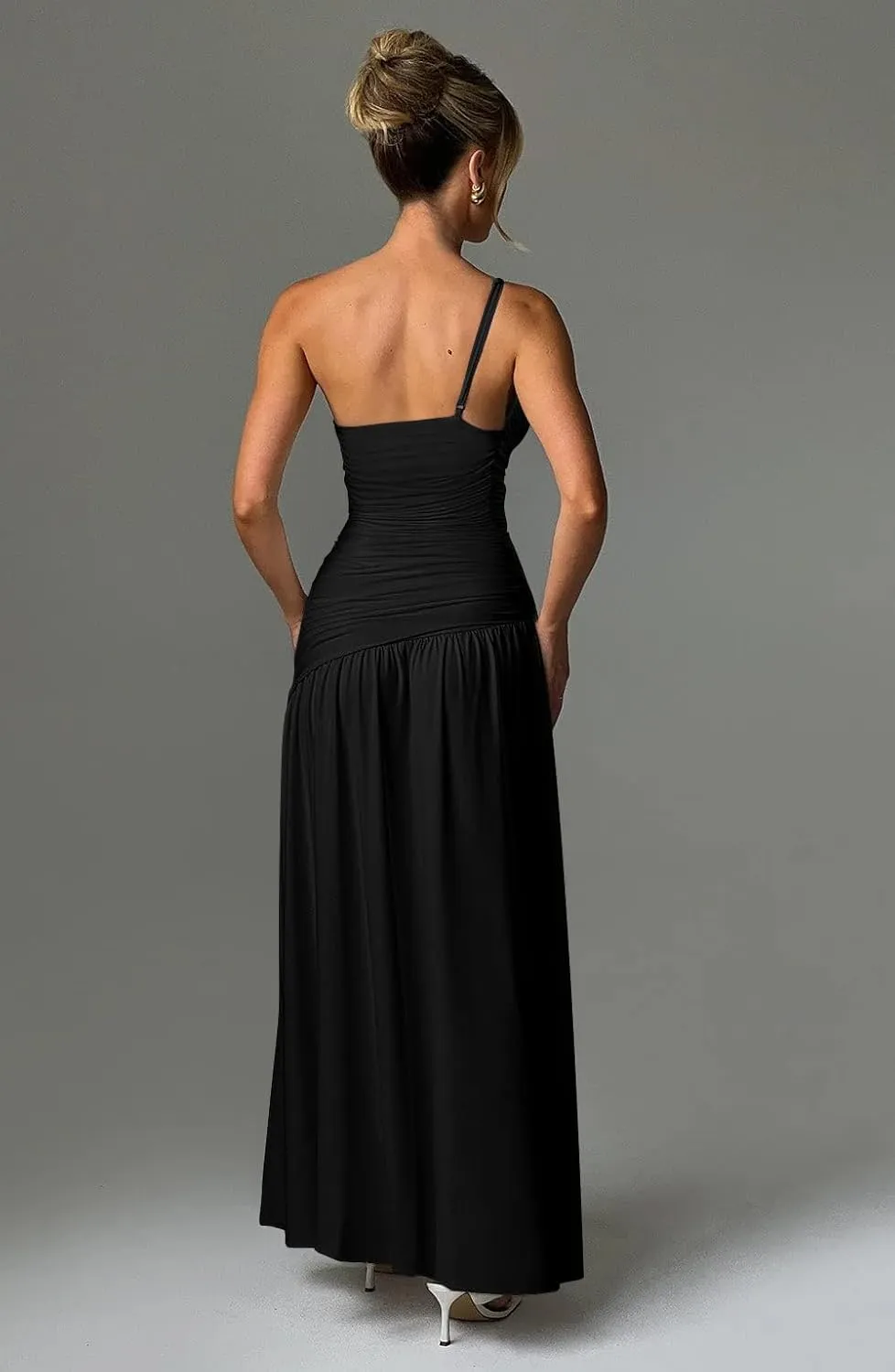 Memoriesea Women's Sexy One Shoulder High Split Ruched Cocktail Party Formal Maxi Dress