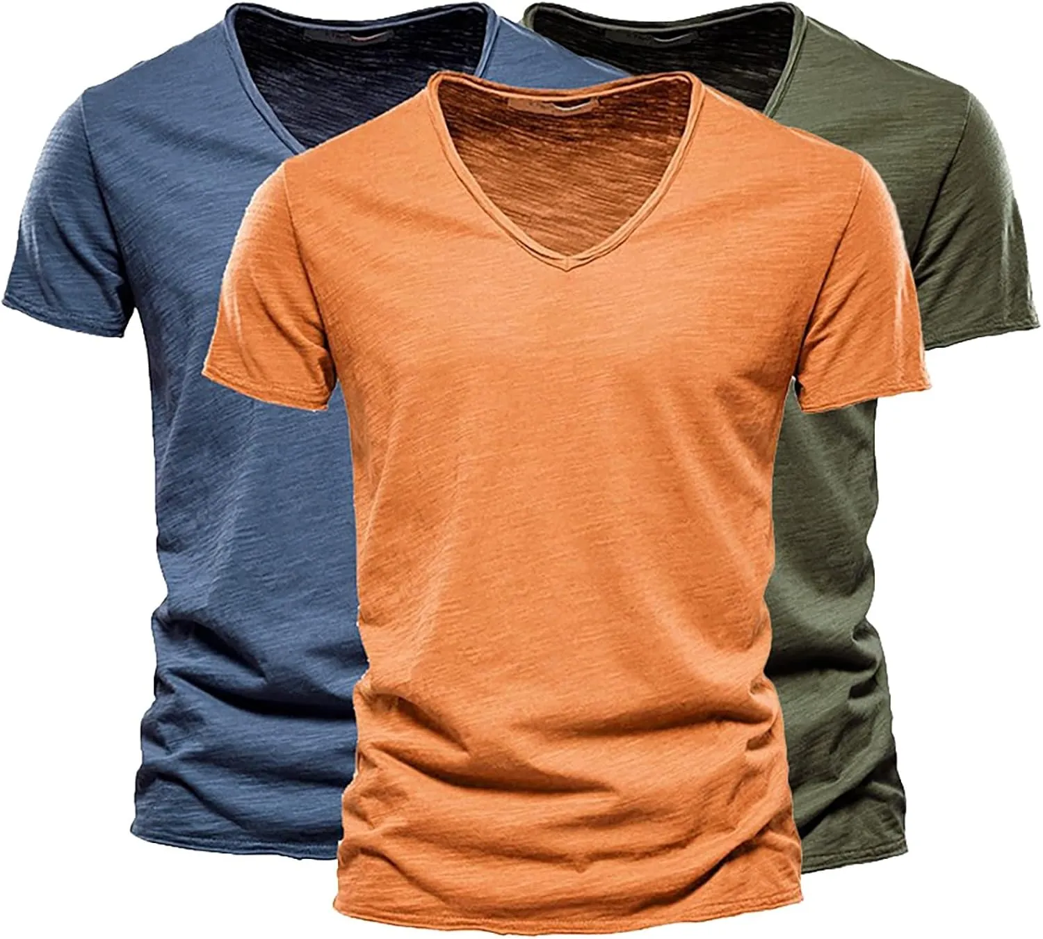 Men Casual Tops Fashion Solid Color Lightweight Slim Fitness V Neck Short Sleeved Cotton T Shirt Gifts for Man