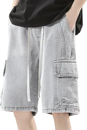 Men Loose Y2K Hip Hop Long Jean Shorts Baggy Denim Shorts with Pockets Casual Summer Streetwear