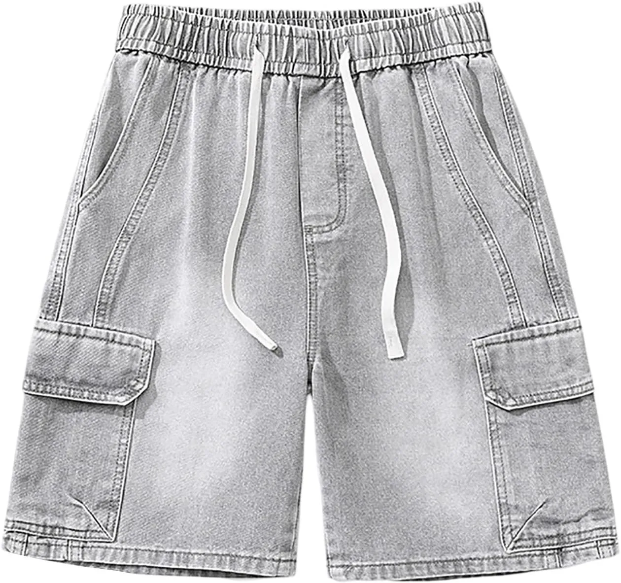 Men Loose Y2K Hip Hop Long Jean Shorts Baggy Denim Shorts with Pockets Casual Summer Streetwear