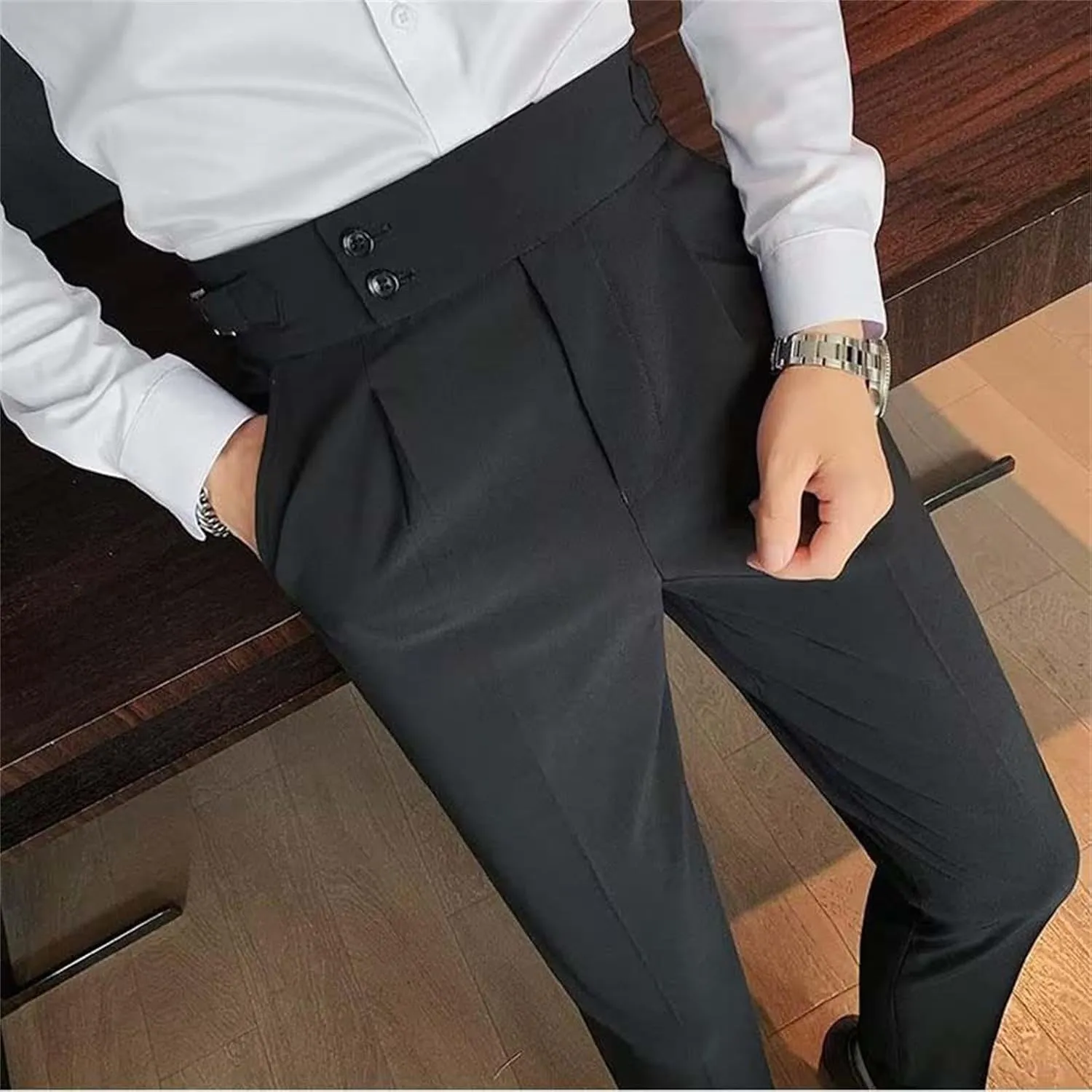 Mens Chinos Pants Fashion Formal Slim Fit Skinny Dress Pants Lightweight Slacks Formal Dress Trousers
