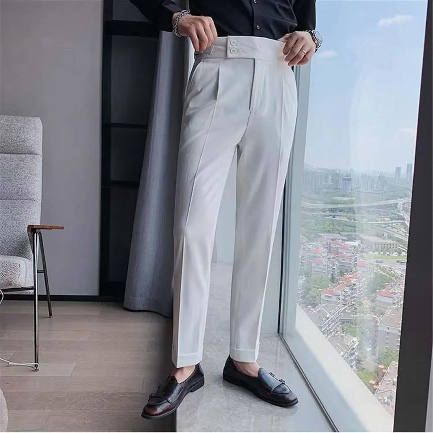 Mens Chinos Pants Fashion Formal Slim Fit Skinny Dress Pants Lightweight Slacks Formal Dress Trousers