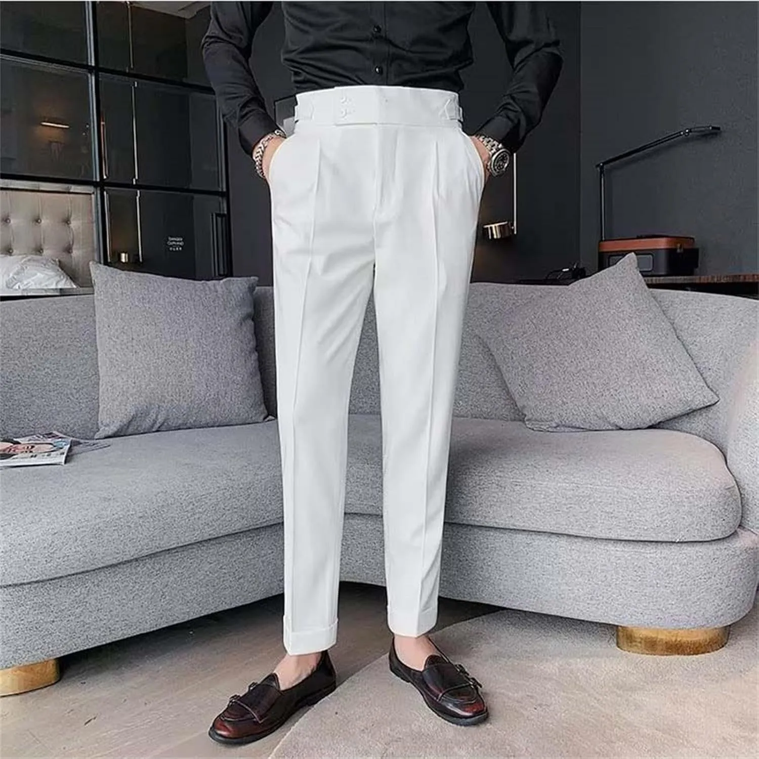 Mens Chinos Pants Fashion Formal Slim Fit Skinny Dress Pants Lightweight Slacks Formal Dress Trousers