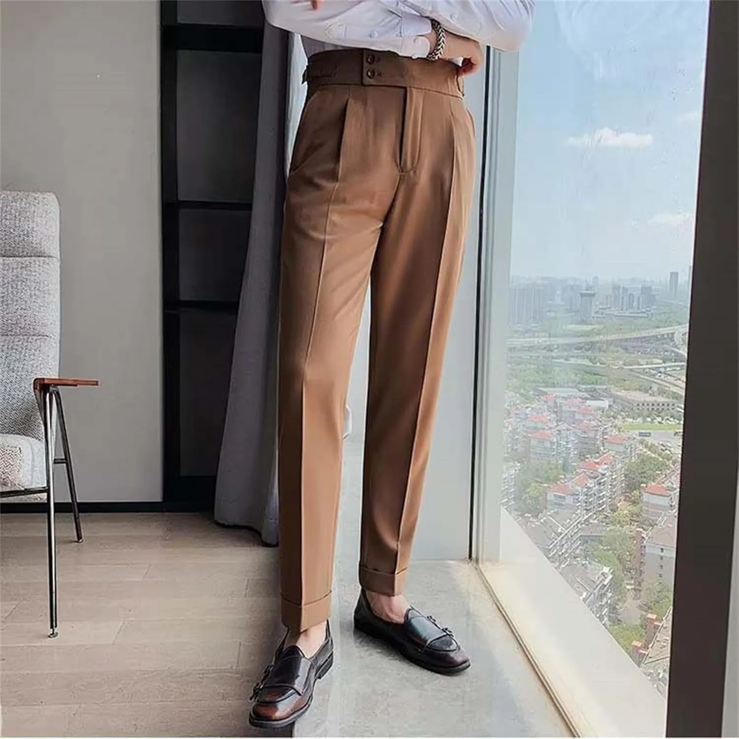 Mens Chinos Pants Fashion Formal Slim Fit Skinny Dress Pants Lightweight Slacks Formal Dress Trousers
