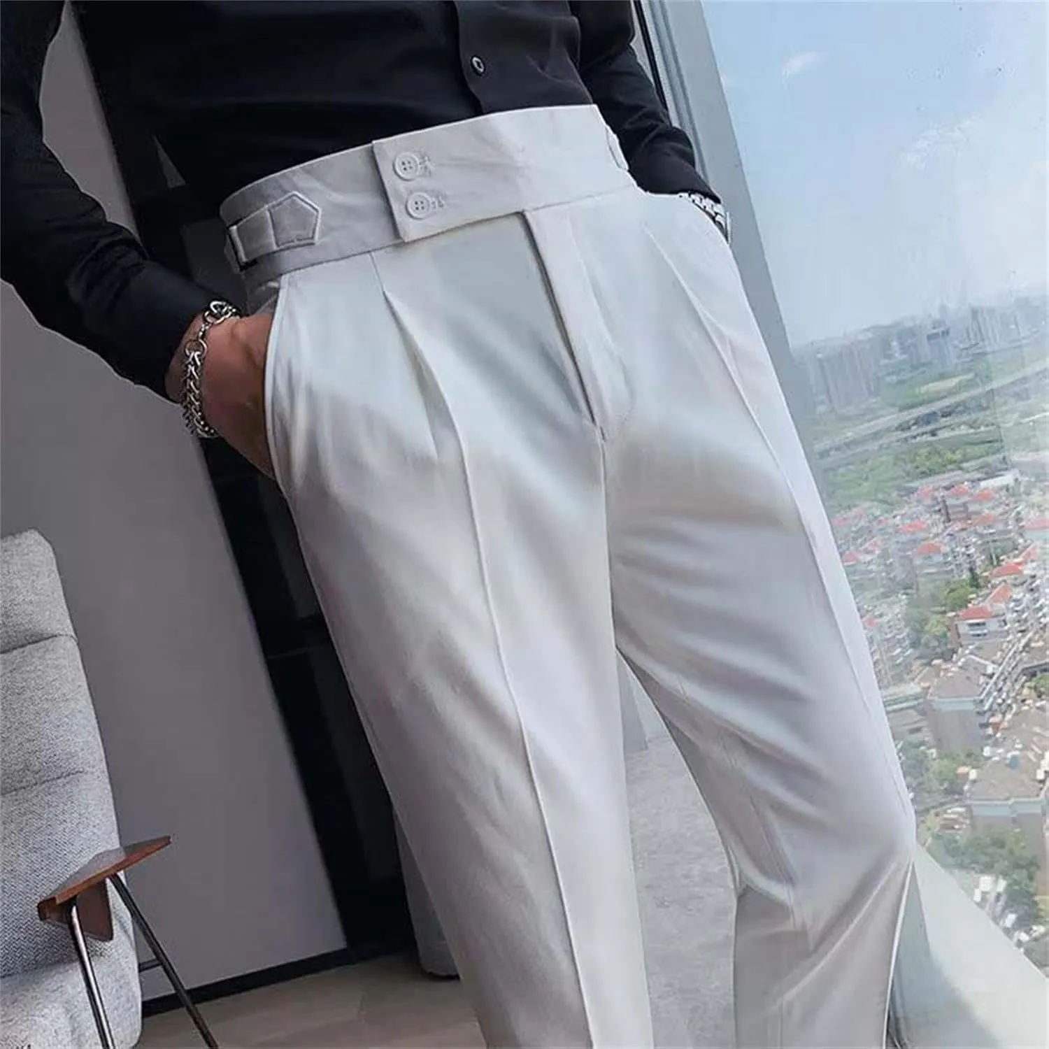 Mens Chinos Pants Fashion Formal Slim Fit Skinny Dress Pants Lightweight Slacks Formal Dress Trousers