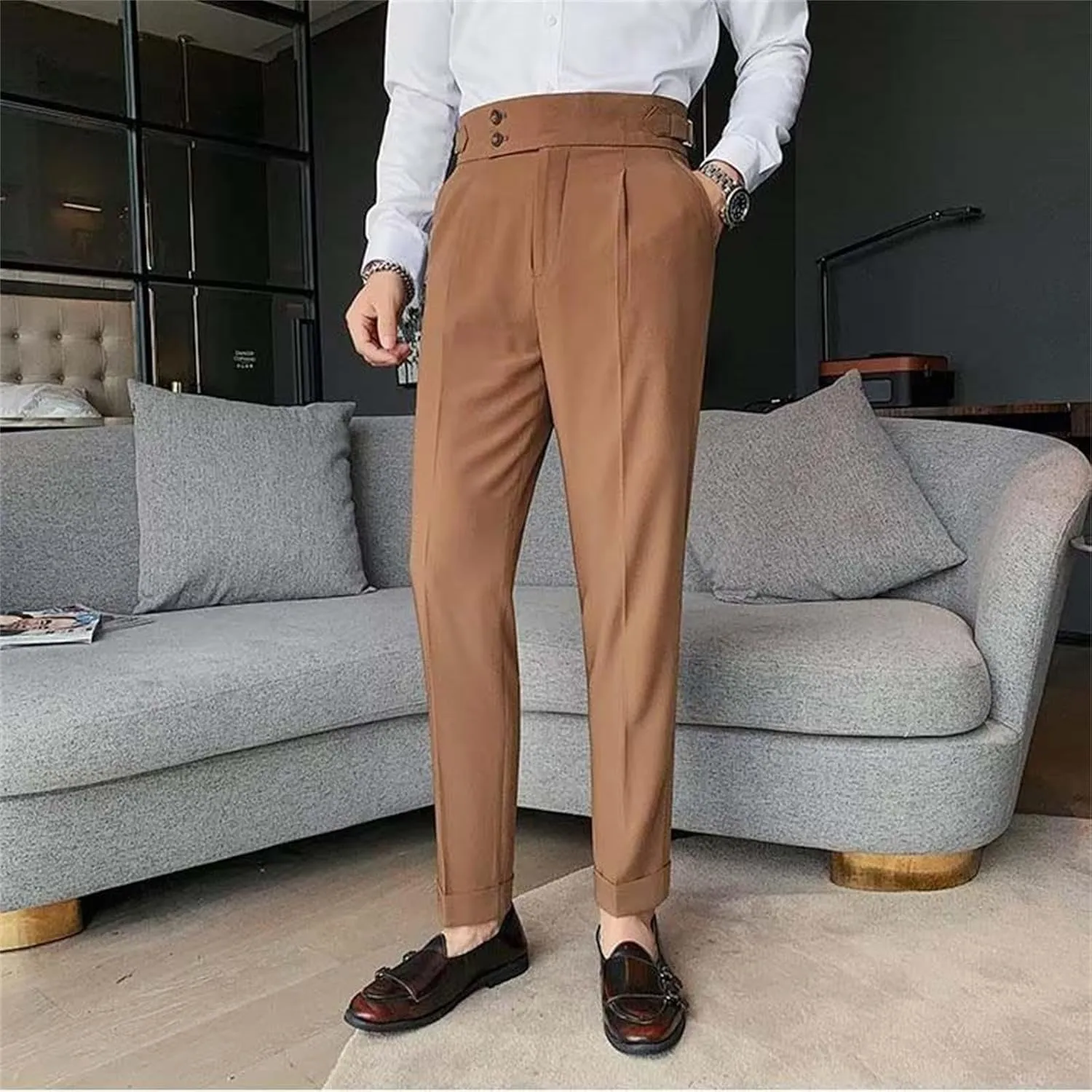 Mens Chinos Pants Fashion Formal Slim Fit Skinny Dress Pants Lightweight Slacks Formal Dress Trousers