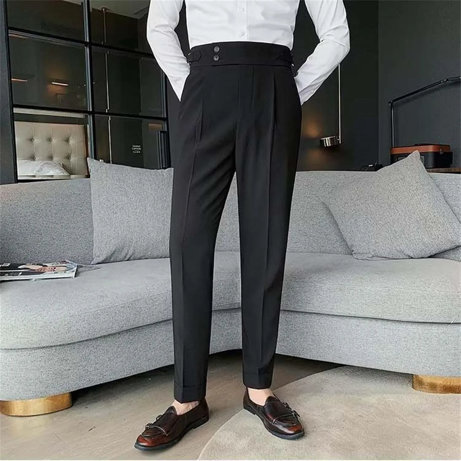 Mens Chinos Pants Fashion Formal Slim Fit Skinny Dress Pants Lightweight Slacks Formal Dress Trousers