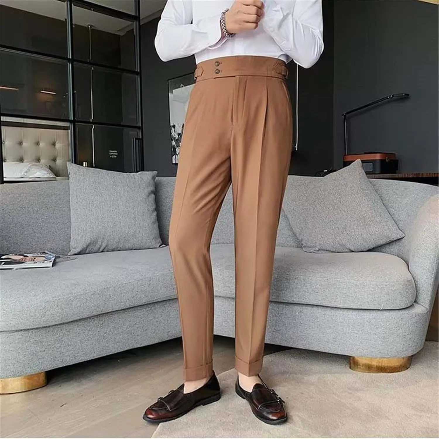 Mens Chinos Pants Fashion Formal Slim Fit Skinny Dress Pants Lightweight Slacks Formal Dress Trousers