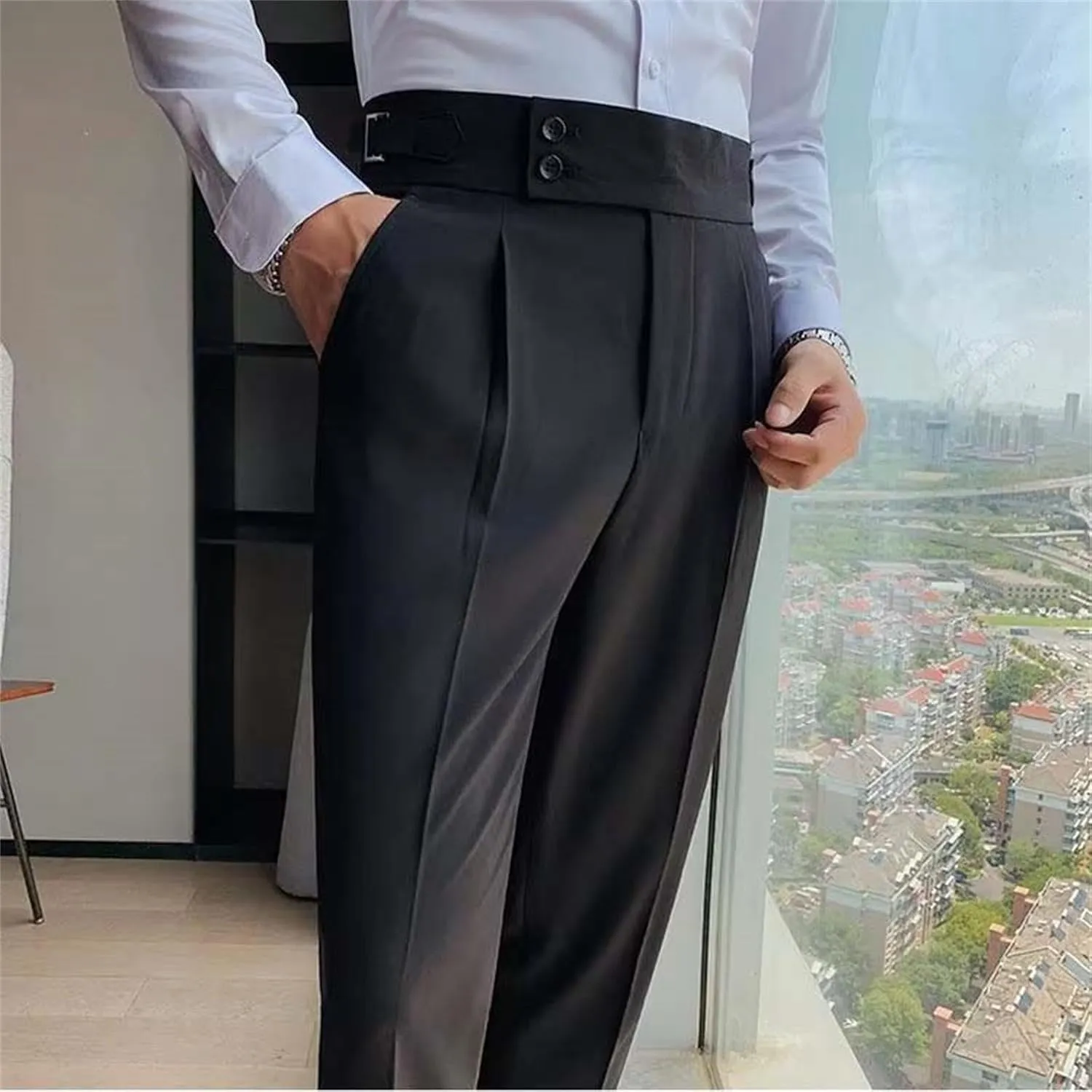 Mens Chinos Pants Fashion Formal Slim Fit Skinny Dress Pants Lightweight Slacks Formal Dress Trousers