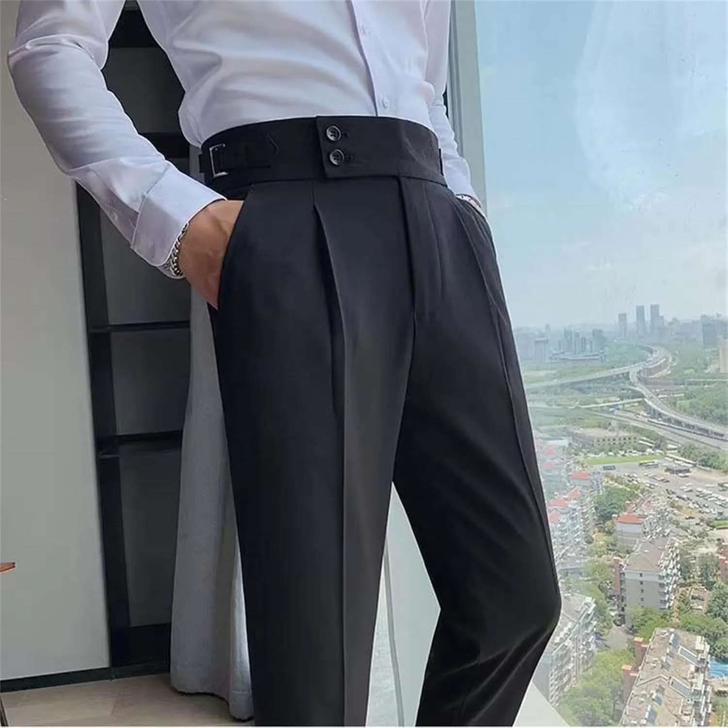 Mens Chinos Pants Fashion Formal Slim Fit Skinny Dress Pants Lightweight Slacks Formal Dress Trousers